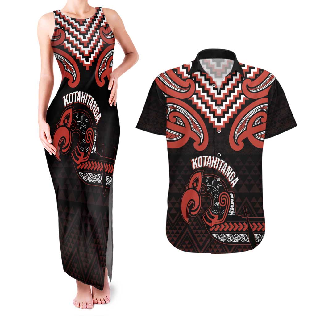 Maori Waitangi Couples Matching Tank Maxi Dress and Hawaiian Shirt Kotahitanga Poutama Mix Whakairo - Aussie Hoodie