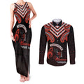 Maori Waitangi Couples Matching Tank Maxi Dress and Long Sleeve Button Shirt Kotahitanga Poutama Mix Whakairo - Aussie Hoodie