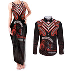 Maori Waitangi Couples Matching Tank Maxi Dress and Long Sleeve Button Shirt Kotahitanga Poutama Mix Whakairo - Aussie Hoodie