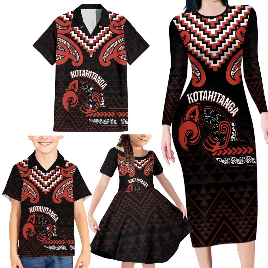 Maori Waitangi Family Matching Long Sleeve Bodycon Dress and Hawaiian Shirt Kotahitanga Poutama Mix Whakairo - Aussie Hoodie