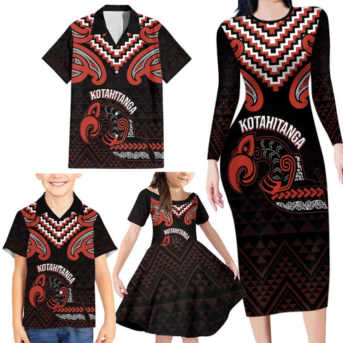 Maori Waitangi Family Matching Long Sleeve Bodycon Dress and Hawaiian Shirt Kotahitanga Poutama Mix Whakairo - Aussie Hoodie