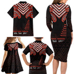 Maori Waitangi Family Matching Long Sleeve Bodycon Dress and Hawaiian Shirt Kotahitanga Poutama Mix Whakairo - Aussie Hoodie