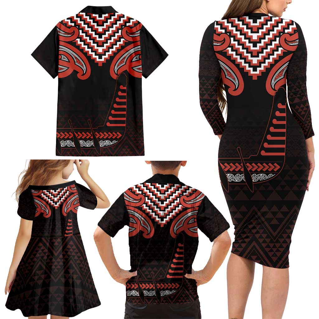 Maori Waitangi Family Matching Long Sleeve Bodycon Dress and Hawaiian Shirt Kotahitanga Poutama Mix Whakairo - Aussie Hoodie