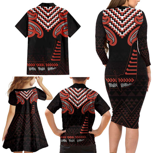 Maori Waitangi Family Matching Long Sleeve Bodycon Dress and Hawaiian Shirt Kotahitanga Poutama Mix Whakairo - Aussie Hoodie