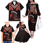 Maori Waitangi Family Matching Off The Shoulder Long Sleeve Dress and Hawaiian Shirt Kotahitanga Poutama Mix Whakairo - Aussie Hoodie