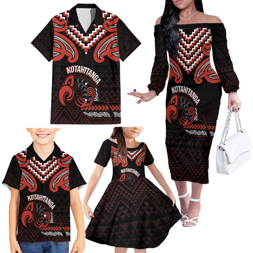 Maori Waitangi Family Matching Off The Shoulder Long Sleeve Dress and Hawaiian Shirt Kotahitanga Poutama Mix Whakairo - Aussie Hoodie