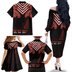 Maori Waitangi Family Matching Off The Shoulder Long Sleeve Dress and Hawaiian Shirt Kotahitanga Poutama Mix Whakairo - Aussie Hoodie