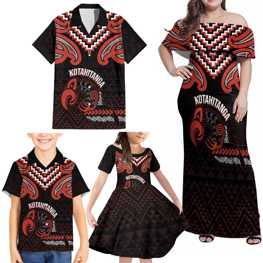 Maori Waitangi Family Matching Off Shoulder Maxi Dress and Hawaiian Shirt Kotahitanga Poutama Mix Whakairo - Aussie Hoodie