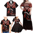 Maori Waitangi Family Matching Off Shoulder Maxi Dress and Hawaiian Shirt Kotahitanga Poutama Mix Whakairo - Aussie Hoodie