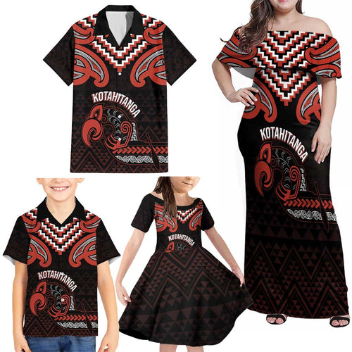 Maori Waitangi Family Matching Off Shoulder Maxi Dress and Hawaiian Shirt Kotahitanga Poutama Mix Whakairo - Aussie Hoodie
