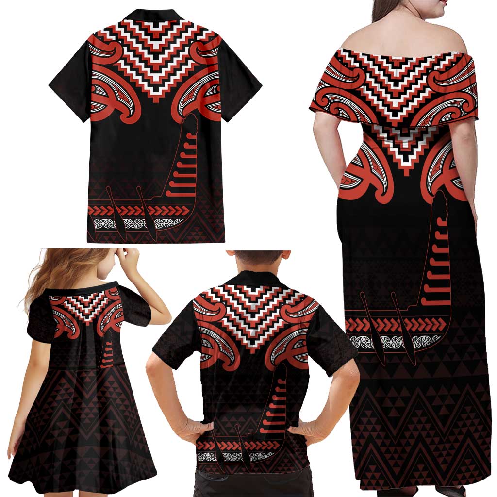 Maori Waitangi Family Matching Off Shoulder Maxi Dress and Hawaiian Shirt Kotahitanga Poutama Mix Whakairo - Aussie Hoodie