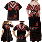 Maori Waitangi Family Matching Off Shoulder Maxi Dress and Hawaiian Shirt Kotahitanga Poutama Mix Whakairo - Aussie Hoodie
