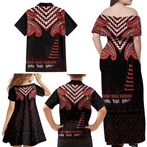 Maori Waitangi Family Matching Off Shoulder Maxi Dress and Hawaiian Shirt Kotahitanga Poutama Mix Whakairo - Aussie Hoodie