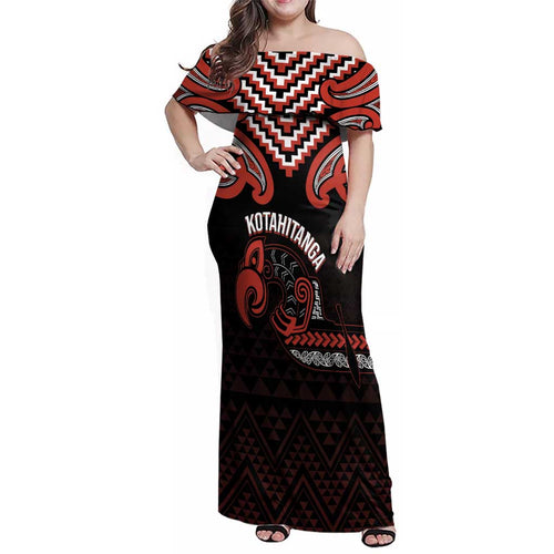 Maori Waitangi Family Matching Off Shoulder Maxi Dress and Hawaiian Shirt Kotahitanga Poutama Mix Whakairo - Aussie Hoodie