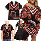 Maori Waitangi Family Matching Off Shoulder Short Dress and Hawaiian Shirt Kotahitanga Poutama Mix Whakairo - Aussie Hoodie