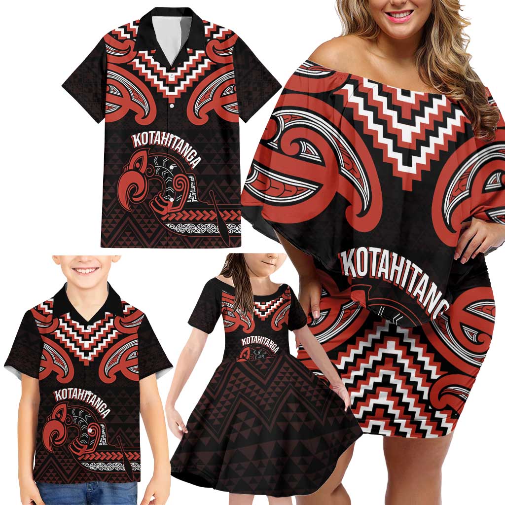 Maori Waitangi Family Matching Off Shoulder Short Dress and Hawaiian Shirt Kotahitanga Poutama Mix Whakairo - Aussie Hoodie