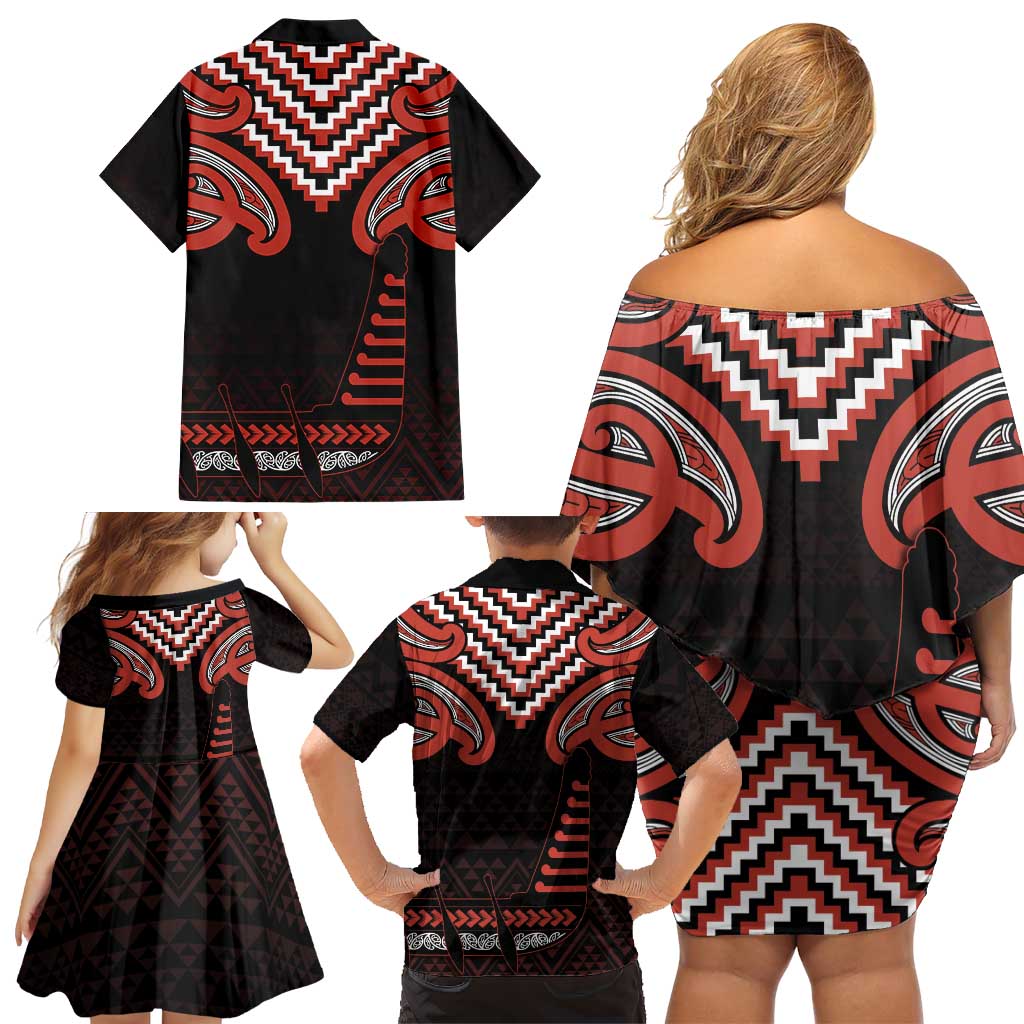 Maori Waitangi Family Matching Off Shoulder Short Dress and Hawaiian Shirt Kotahitanga Poutama Mix Whakairo - Aussie Hoodie