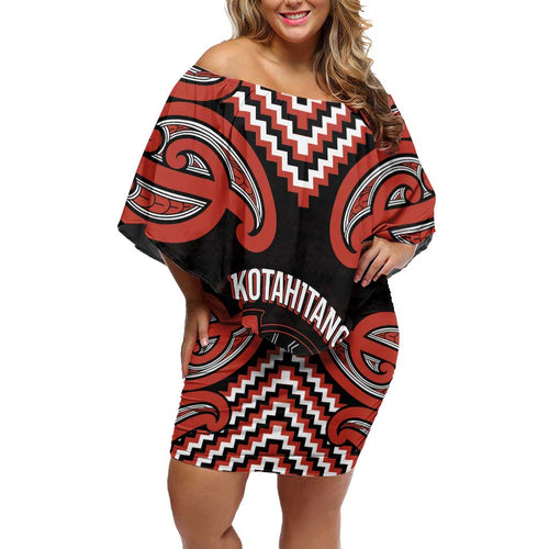 Maori Waitangi Family Matching Off Shoulder Short Dress and Hawaiian Shirt Kotahitanga Poutama Mix Whakairo - Aussie Hoodie