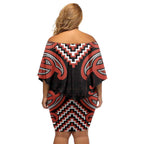 Maori Waitangi Family Matching Off Shoulder Short Dress and Hawaiian Shirt Kotahitanga Poutama Mix Whakairo - Aussie Hoodie