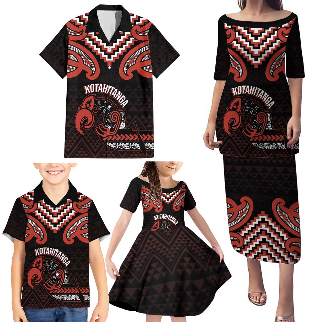 Maori Waitangi Family Matching Puletasi and Hawaiian Shirt Kotahitanga Poutama Mix Whakairo - Aussie Hoodie