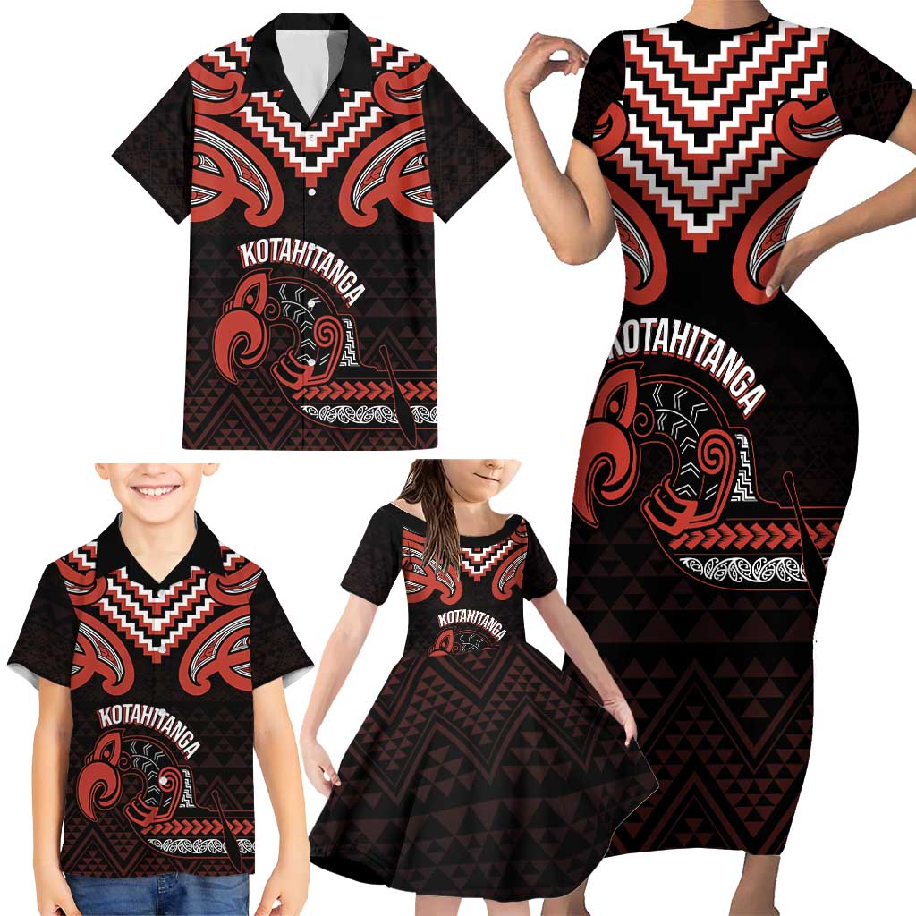 Maori Waitangi Family Matching Short Sleeve Bodycon Dress and Hawaiian Shirt Kotahitanga Poutama Mix Whakairo - Aussie Hoodie