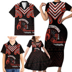 Maori Waitangi Family Matching Short Sleeve Bodycon Dress and Hawaiian Shirt Kotahitanga Poutama Mix Whakairo - Aussie Hoodie