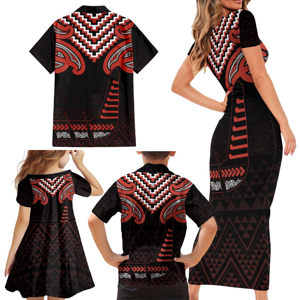 Maori Waitangi Family Matching Short Sleeve Bodycon Dress and Hawaiian Shirt Kotahitanga Poutama Mix Whakairo - Aussie Hoodie