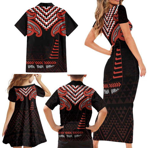 Maori Waitangi Family Matching Short Sleeve Bodycon Dress and Hawaiian Shirt Kotahitanga Poutama Mix Whakairo - Aussie Hoodie