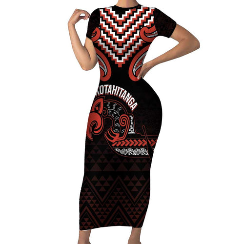 Maori Waitangi Family Matching Short Sleeve Bodycon Dress and Hawaiian Shirt Kotahitanga Poutama Mix Whakairo - Aussie Hoodie