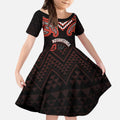 Maori Waitangi Kid Short Sleeve Dress Kotahitanga Poutama Mix Whakairo - Aussie Hoodie