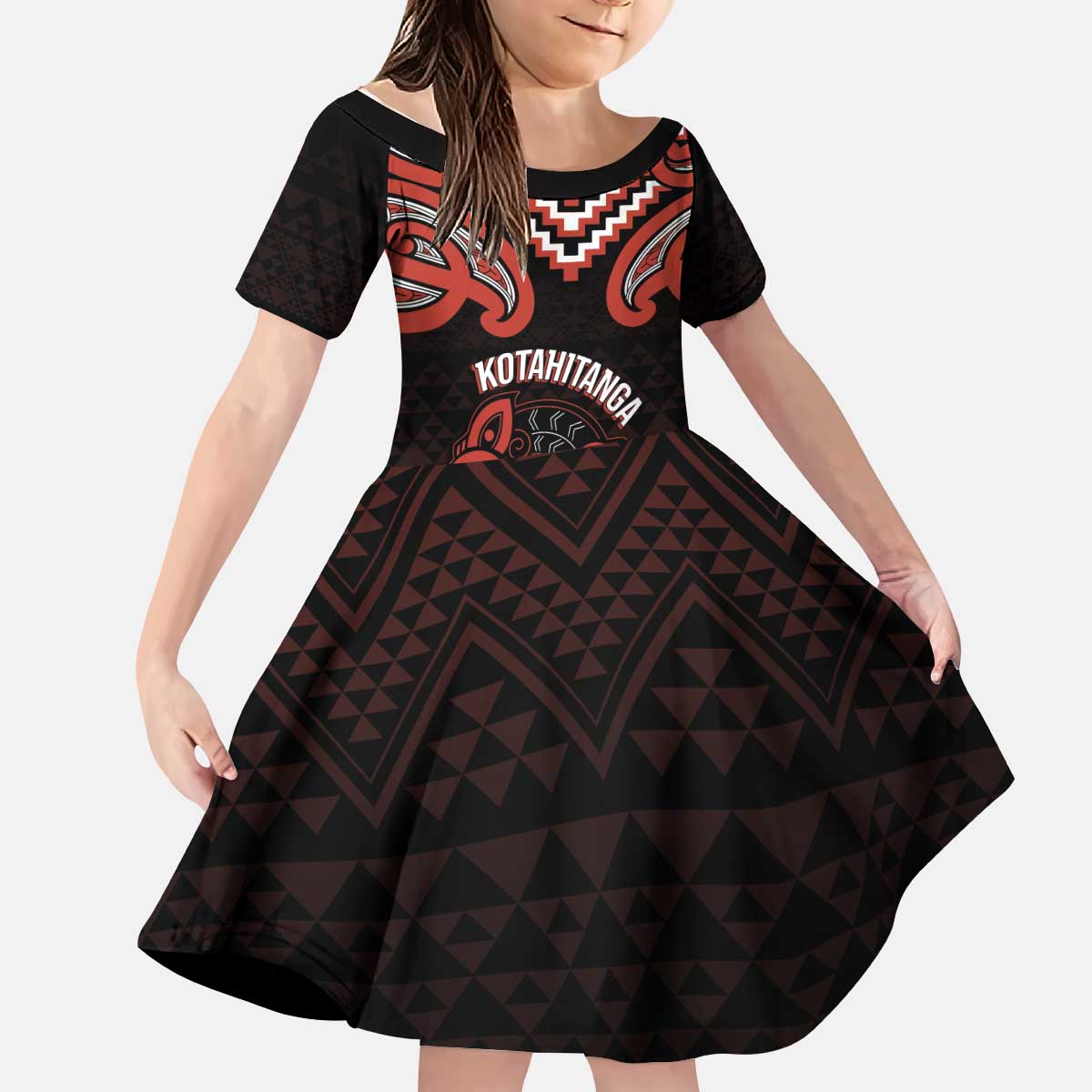 Maori Waitangi Kid Short Sleeve Dress Kotahitanga Poutama Mix Whakairo - Aussie Hoodie
