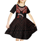 Maori Waitangi Kid Short Sleeve Dress Kotahitanga Poutama Mix Whakairo - Aussie Hoodie
