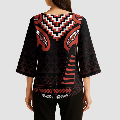 Maori Waitangi Kimono Sleeve Blouse Kotahitanga Poutama Mix Whakairo - Aussie Hoodie