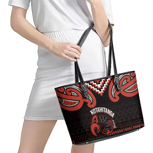 Maori Waitangi Leather Tote Bag Kotahitanga Poutama Mix Whakairo - Aussie Hoodie