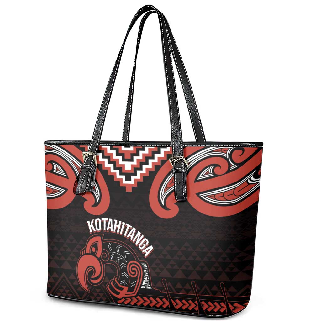 Maori Waitangi Leather Tote Bag Kotahitanga Poutama Mix Whakairo - Aussie Hoodie