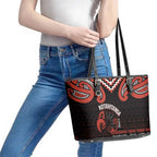 Maori Waitangi Leather Tote Bag Kotahitanga Poutama Mix Whakairo - Aussie Hoodie