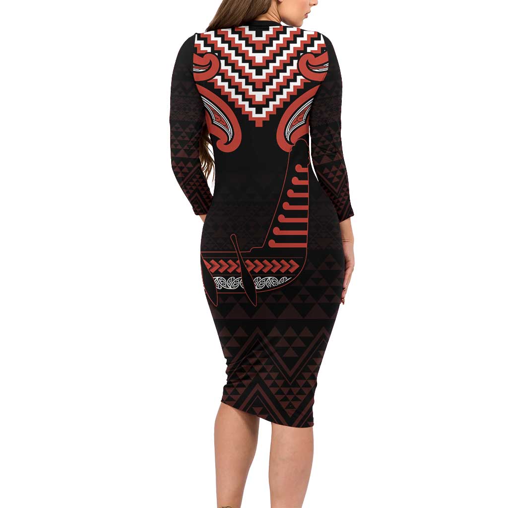 Maori Waitangi Long Sleeve Bodycon Dress Kotahitanga Poutama Mix Whakairo - Aussie Hoodie