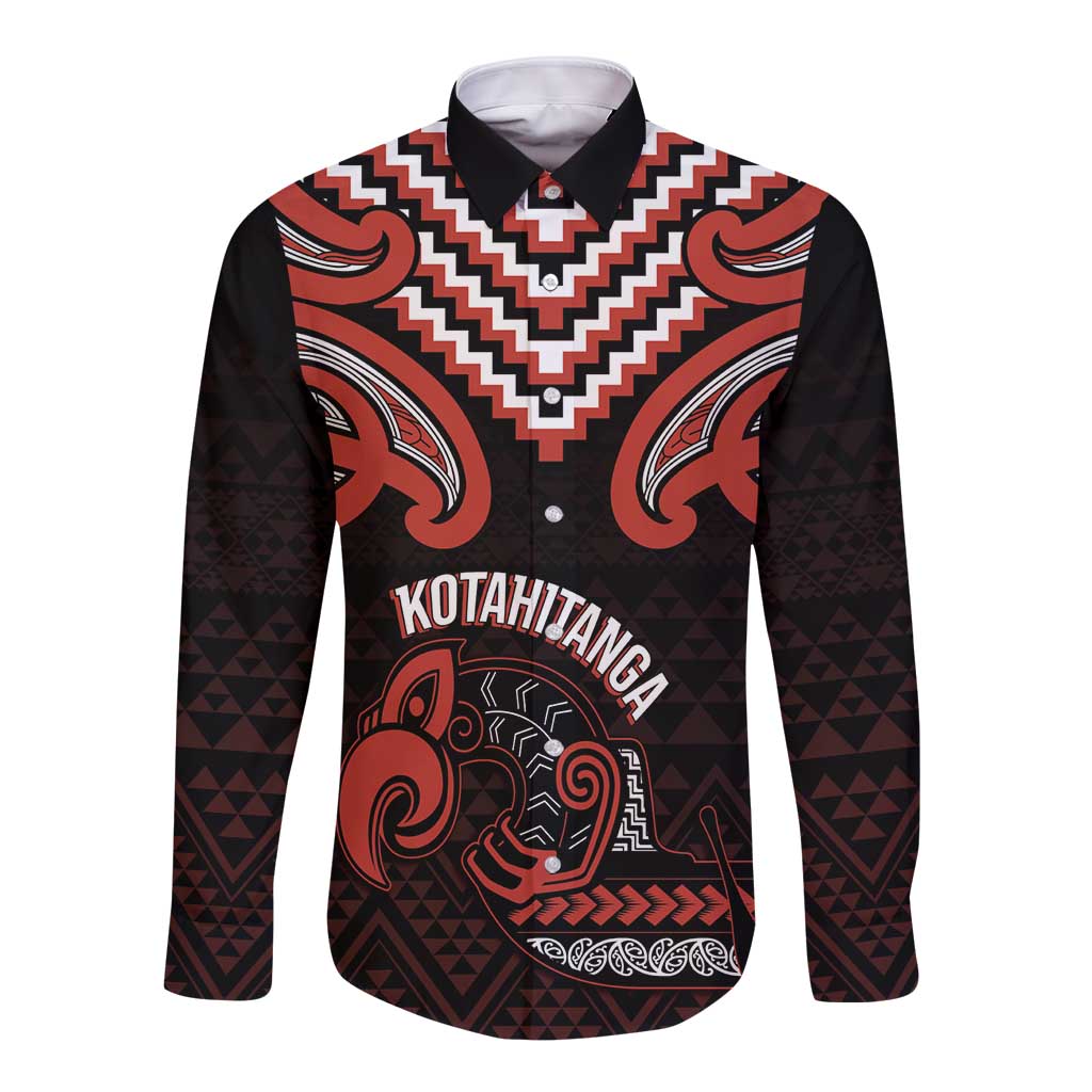 Maori Waitangi Long Sleeve Button Shirt Kotahitanga Poutama Mix Whakairo - Aussie Hoodie