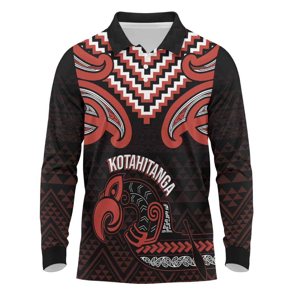Maori Waitangi Long Sleeve Polo Shirt Kotahitanga Poutama Mix Whakairo - Aussie Hoodie