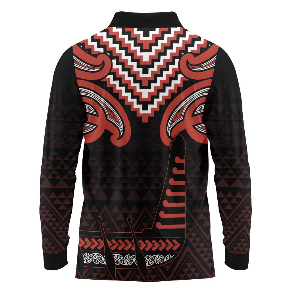 Maori Waitangi Long Sleeve Polo Shirt Kotahitanga Poutama Mix Whakairo - Aussie Hoodie