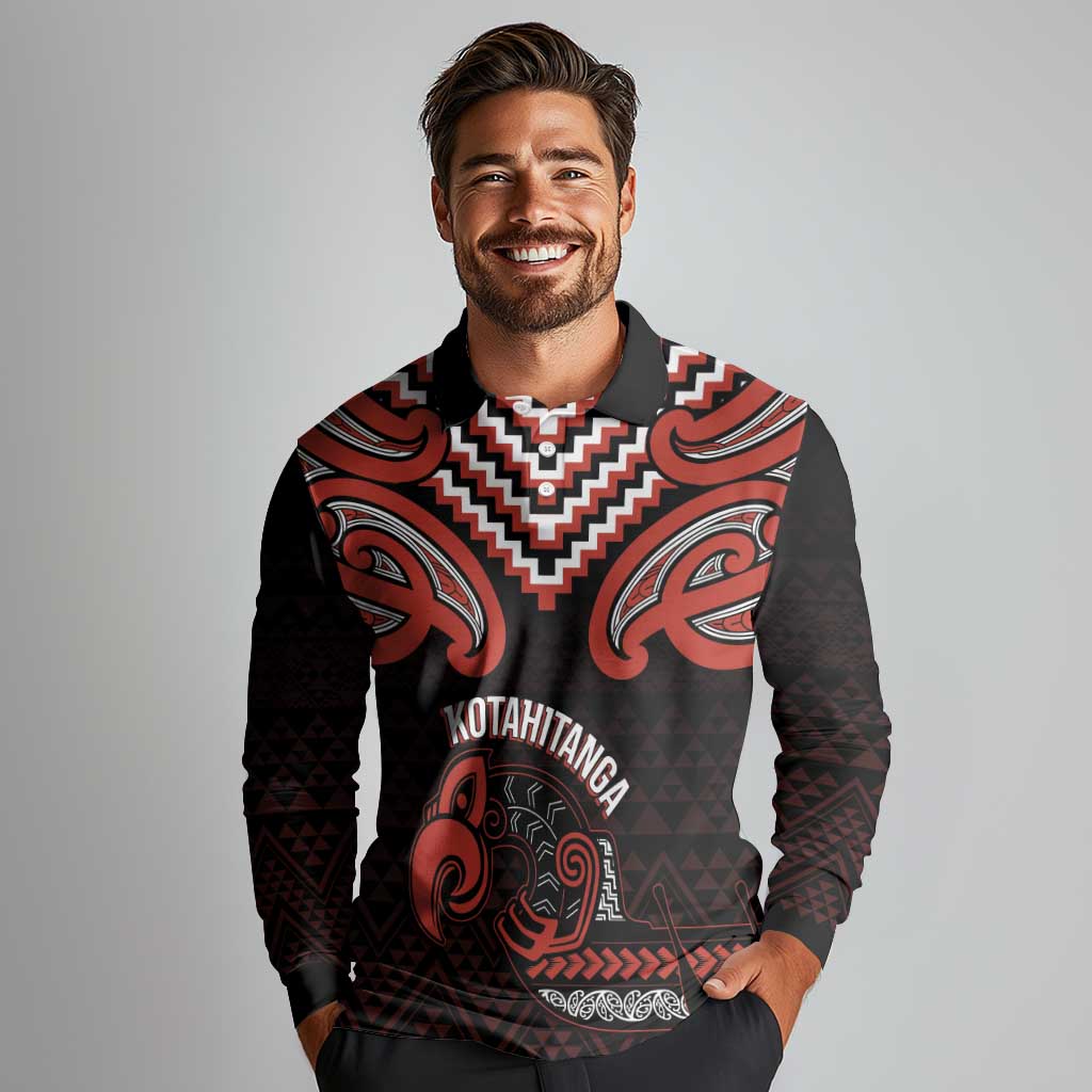 Maori Waitangi Long Sleeve Polo Shirt Kotahitanga Poutama Mix Whakairo - Aussie Hoodie