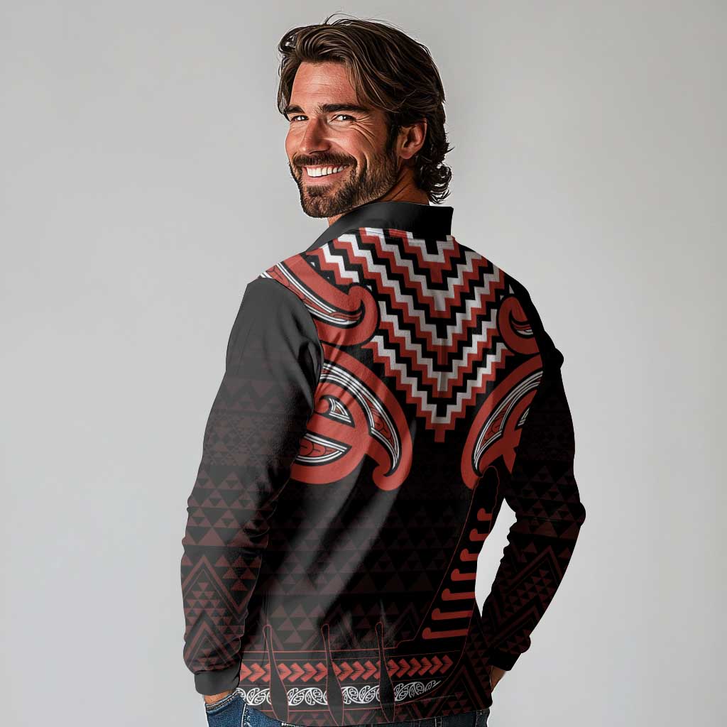Maori Waitangi Long Sleeve Polo Shirt Kotahitanga Poutama Mix Whakairo - Aussie Hoodie