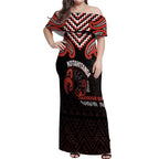 Maori Waitangi Off Shoulder Maxi Dress Kotahitanga Poutama Mix Whakairo - Aussie Hoodie