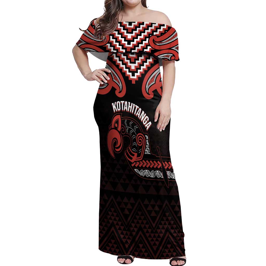Maori Waitangi Off Shoulder Maxi Dress Kotahitanga Poutama Mix Whakairo - Aussie Hoodie