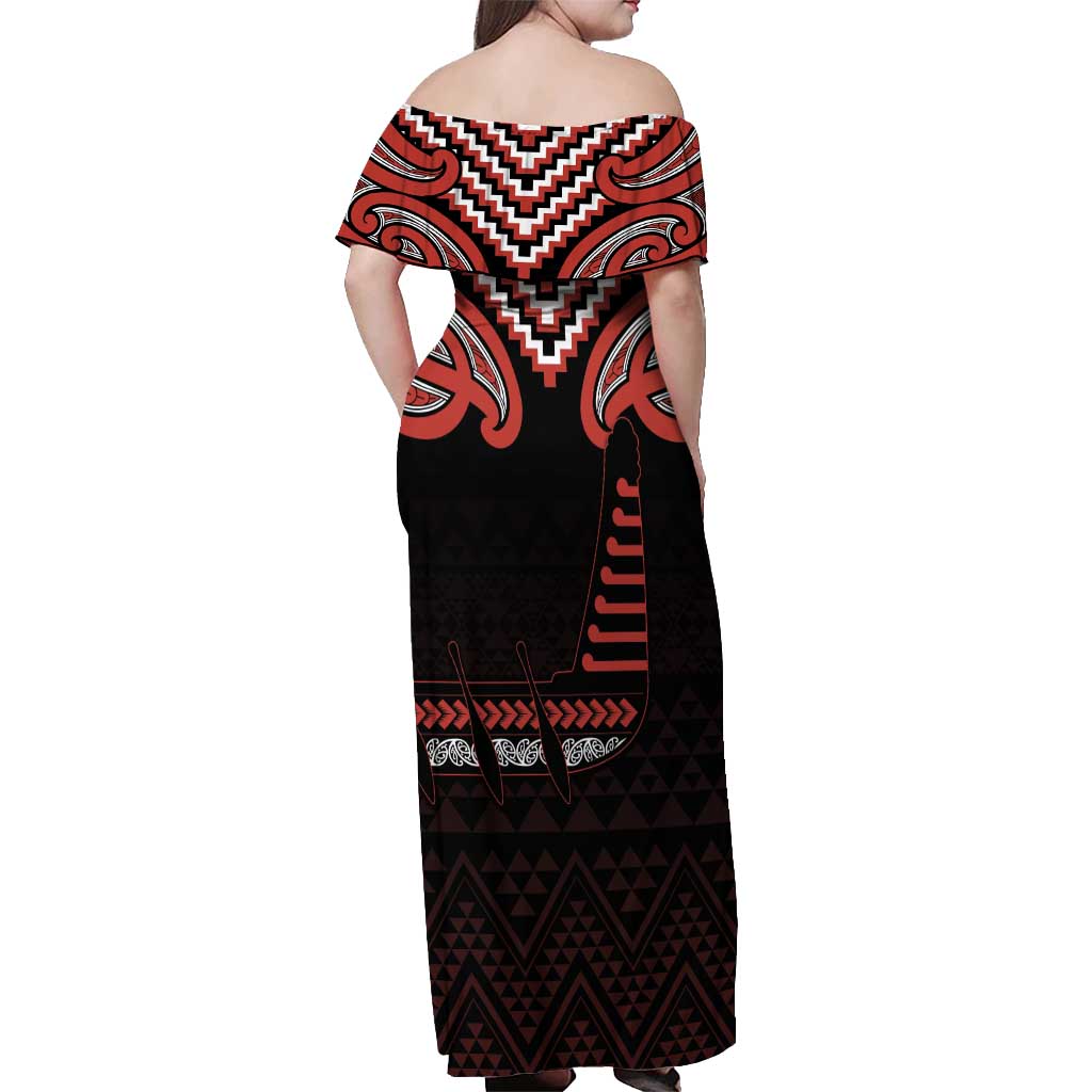 Maori Waitangi Off Shoulder Maxi Dress Kotahitanga Poutama Mix Whakairo - Aussie Hoodie