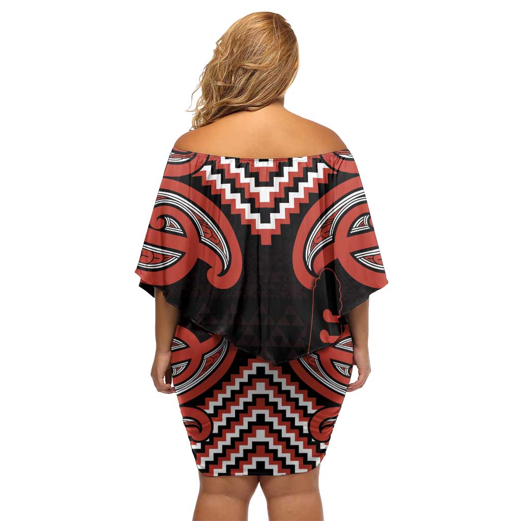 Maori Waitangi Off Shoulder Short Dress Kotahitanga Poutama Mix Whakairo - Aussie Hoodie