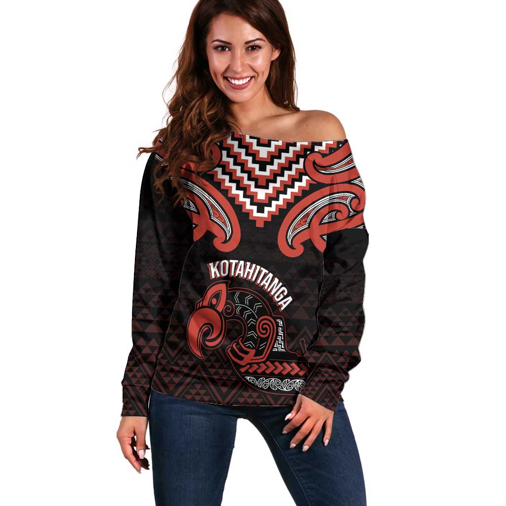 Maori Waitangi Off Shoulder Sweater Kotahitanga Poutama Mix Whakairo - Aussie Hoodie