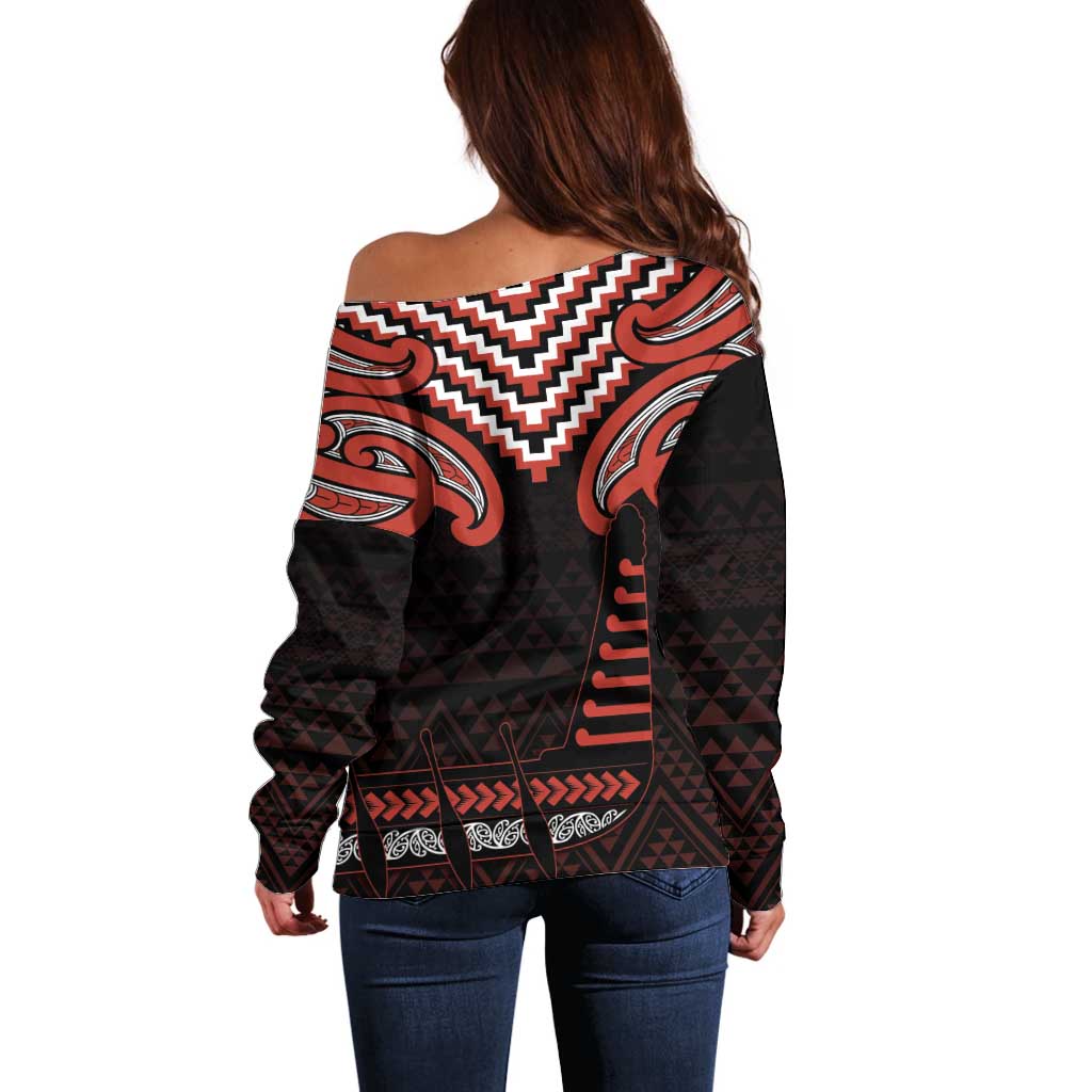 Maori Waitangi Off Shoulder Sweater Kotahitanga Poutama Mix Whakairo - Aussie Hoodie