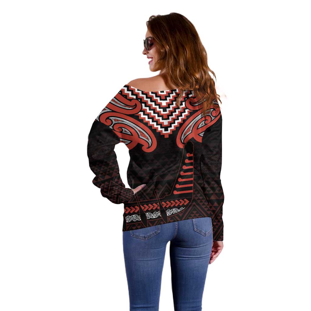 Maori Waitangi Off Shoulder Sweater Kotahitanga Poutama Mix Whakairo - Aussie Hoodie