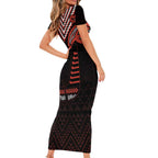 Maori Waitangi Short Sleeve Bodycon Dress Kotahitanga Poutama Mix Whakairo - Aussie Hoodie